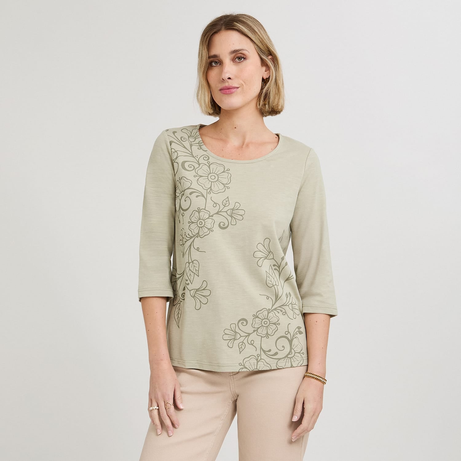 Polera Manga 3/4 con Estampado al Tono Verde